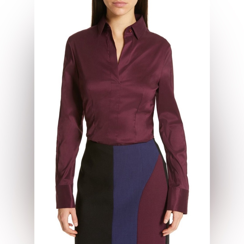 Hugo Boss Bashina Stretch Poplin Blouse Burgundy sz 6